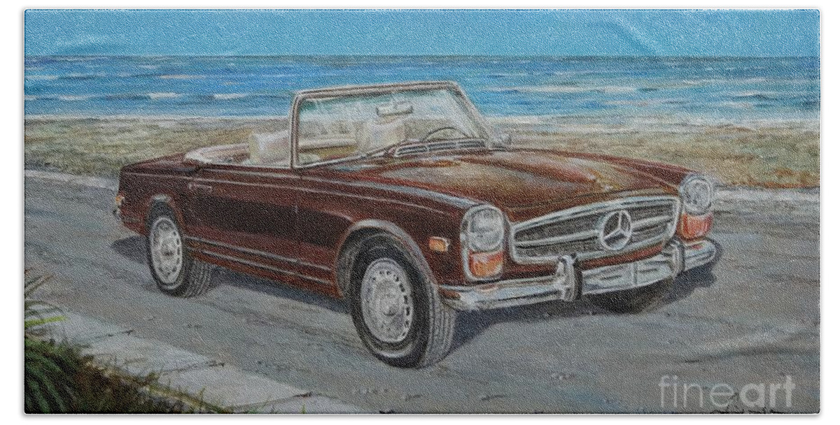 Clasic Cars Paintings Bath Towel featuring the painting 1970 Mercedes Benz 280 SL Pagoda by Sinisa Saratlic