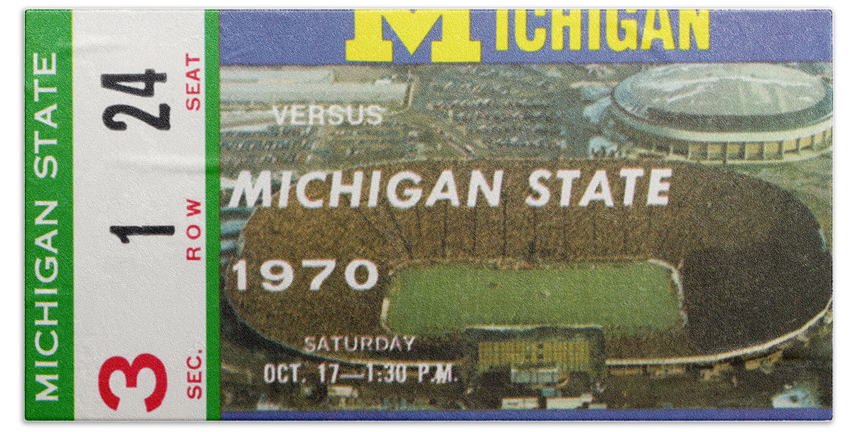Michigan Football Bath Towel featuring the mixed media 1970 Michigan State vs. Michigan by Row One Brand