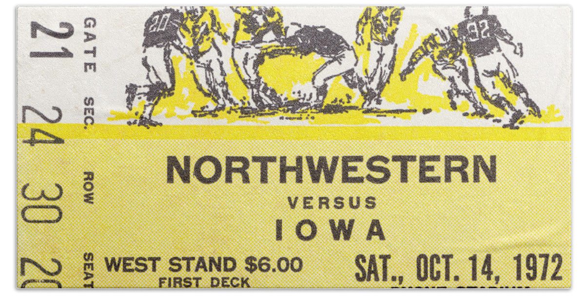Iowa Hawkeyes Bath Towel featuring the mixed media 1972 Iowa vs. Northwestern by Row One Brand