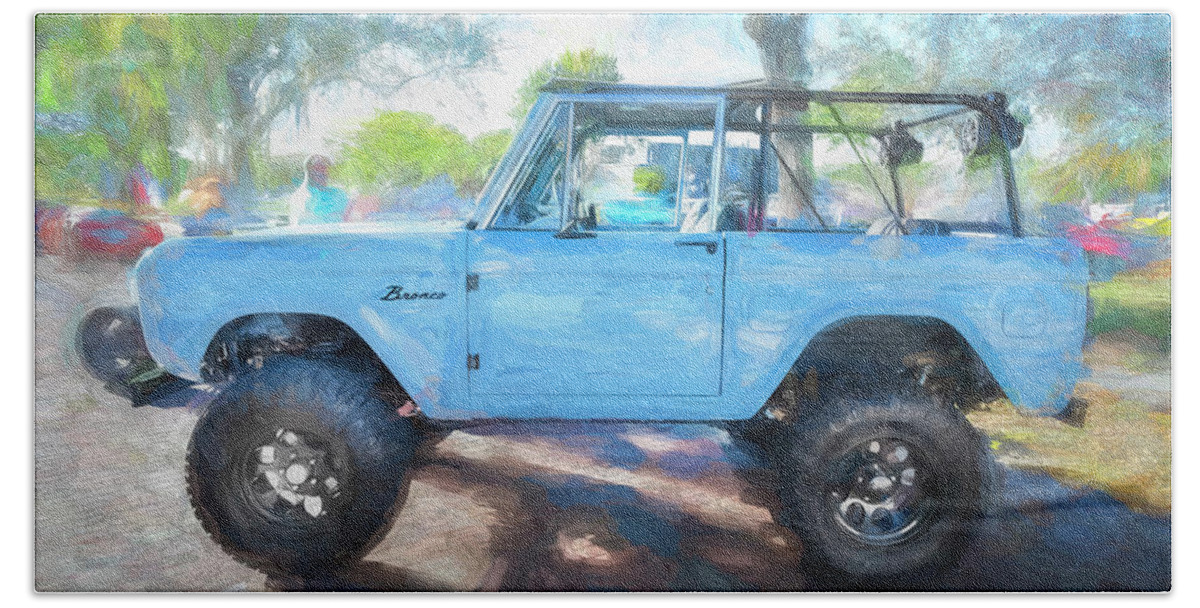 1972 Wind Blue Ford Bronco Bath Towel featuring the photograph 1972 Wind Blue Ford Bronco X106 by Rich Franco