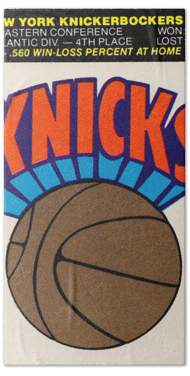 Fleer Decals Bath Towel featuring the mixed media 1979 New York Knicks Fleer Decal by Row One Brand