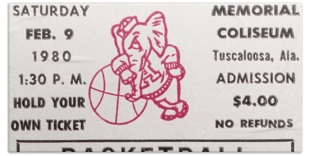 Alabama Bath Towel featuring the mixed media 1980 Alabama Basketball Ticket Stub Art by Row One Brand