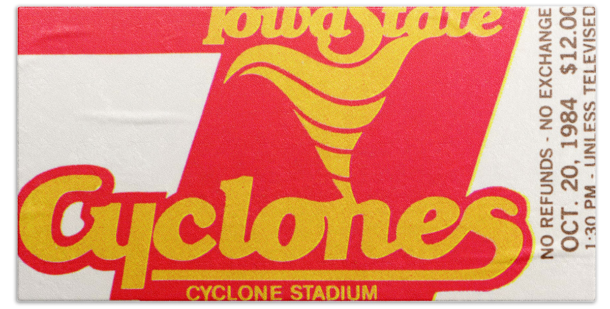 Iowa Bath Towel featuring the mixed media 1984 Iowa State Football Ticket Stub Art by Row One Brand