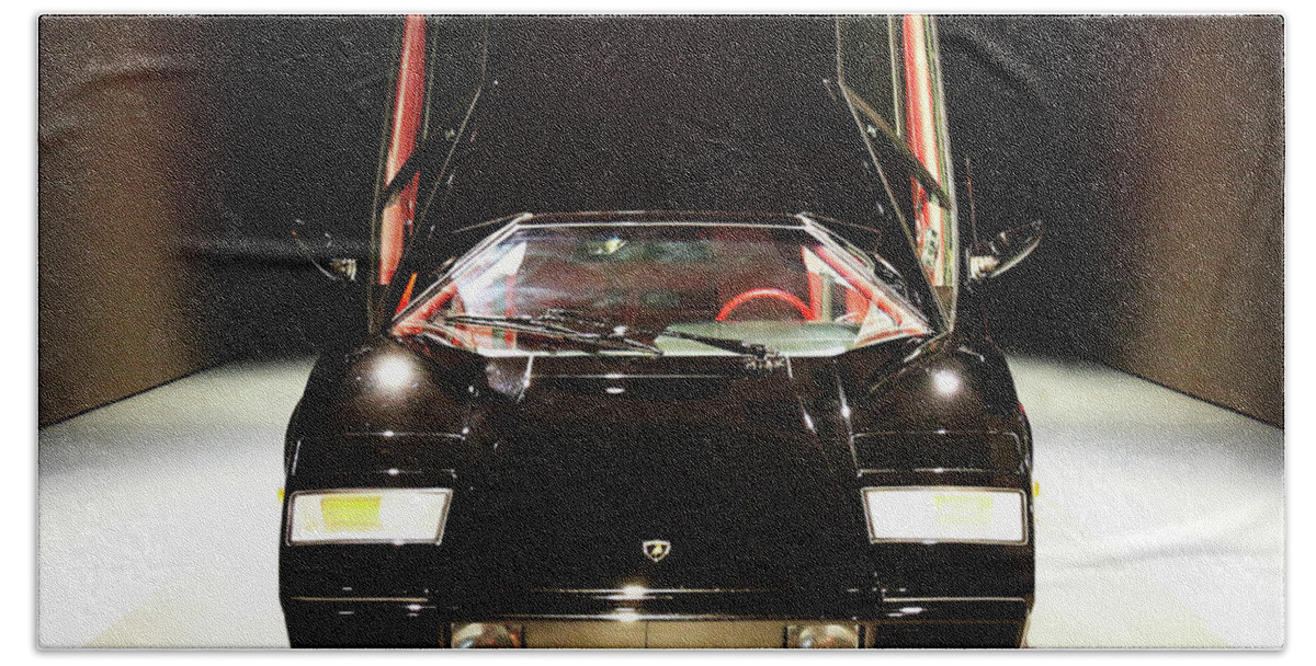 Lamborghini Bath Towel featuring the photograph 1986 Lamborghini Countach 5000 QV by Peter Kraaibeek