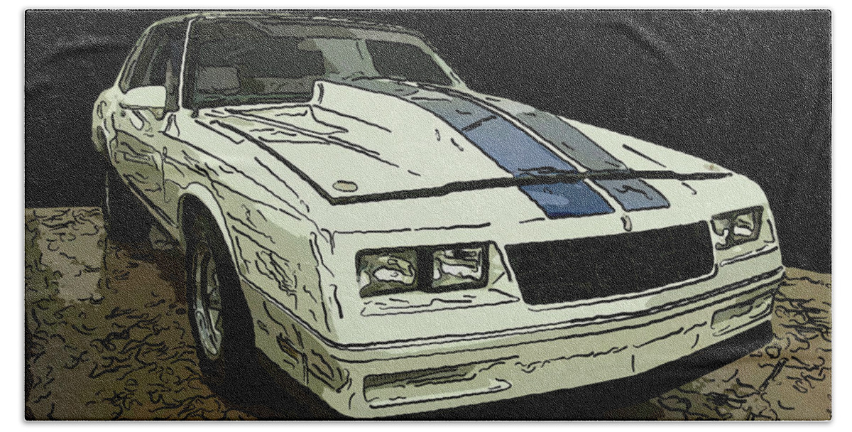 1988 Chevy Monte Carlo Bath Towel featuring the drawing 1988 Chevy Monte Carlo digital drawing by Flees Photos