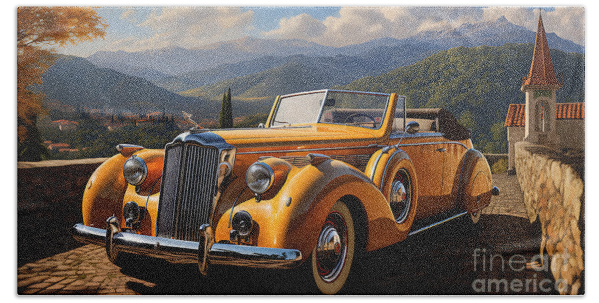 1942 Packard Twelve Convertible Victoria Art Bath Towel featuring the painting 1942 Packard Twelve Convertible Victoria by Asar Studios #2 by Celestial Images