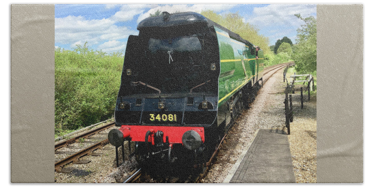 249 Squadron Hand Towel featuring the photograph 34081 92 Squadron Steam Locomotive #8 by Gordon James