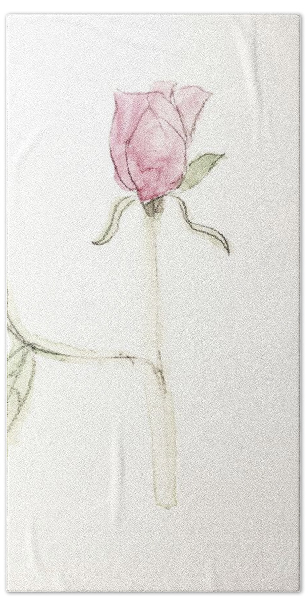  Bath Towel featuring the painting A Single Rose #2 by Margaret Welsh Willowsilk