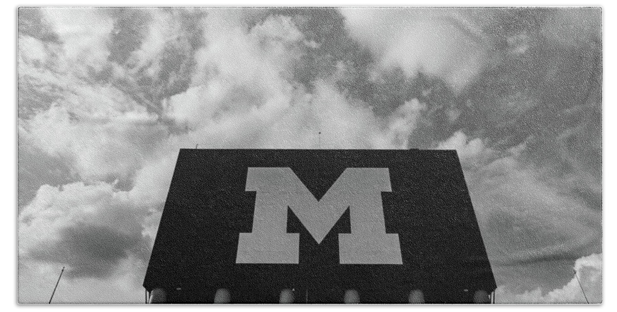 Michigan Wolverines Football Bath Towel featuring the photograph Block M sign at Michigan Stadium #2 by Eldon McGraw