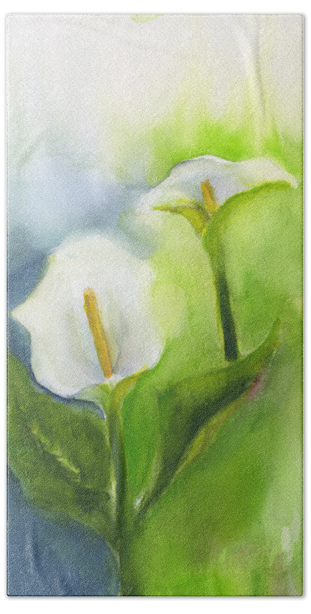 2 Cala Lilies Bath Towel featuring the painting 2 Calla Lilies by Frank Bright