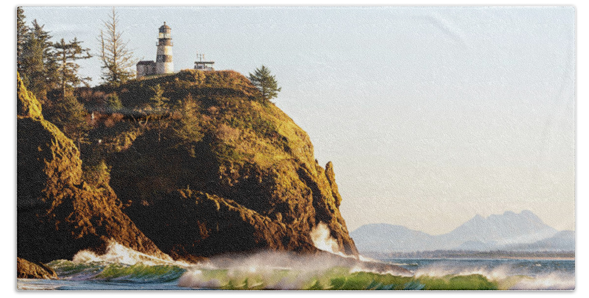 Outdoor; Sunset; Light House; Wave; Cliff; Columbia River; Washington Beauty; Cape Disappointment State Park; Pnw; Hand Towel featuring the digital art Cape Disappointment Lighthouse #2 by Michael Lee