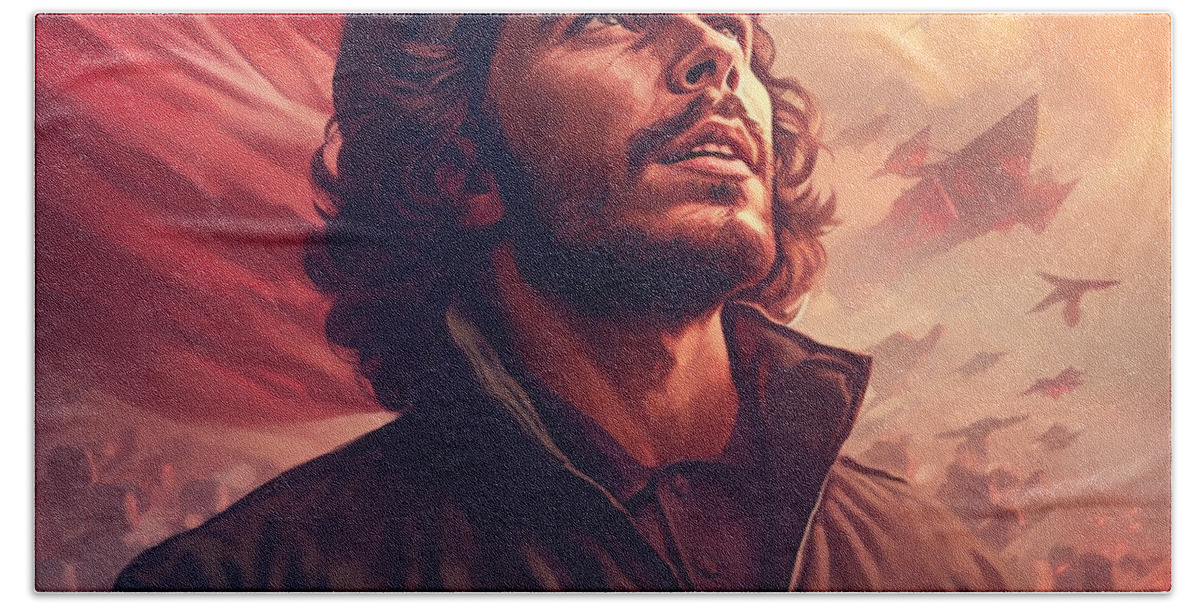 Che Guevara  Euphoric Utopia Cover Art Realistic Art Hand Towel featuring the painting che guevara  euphoric utopia cover art realistic by Asar Studios #2 by Celestial Images