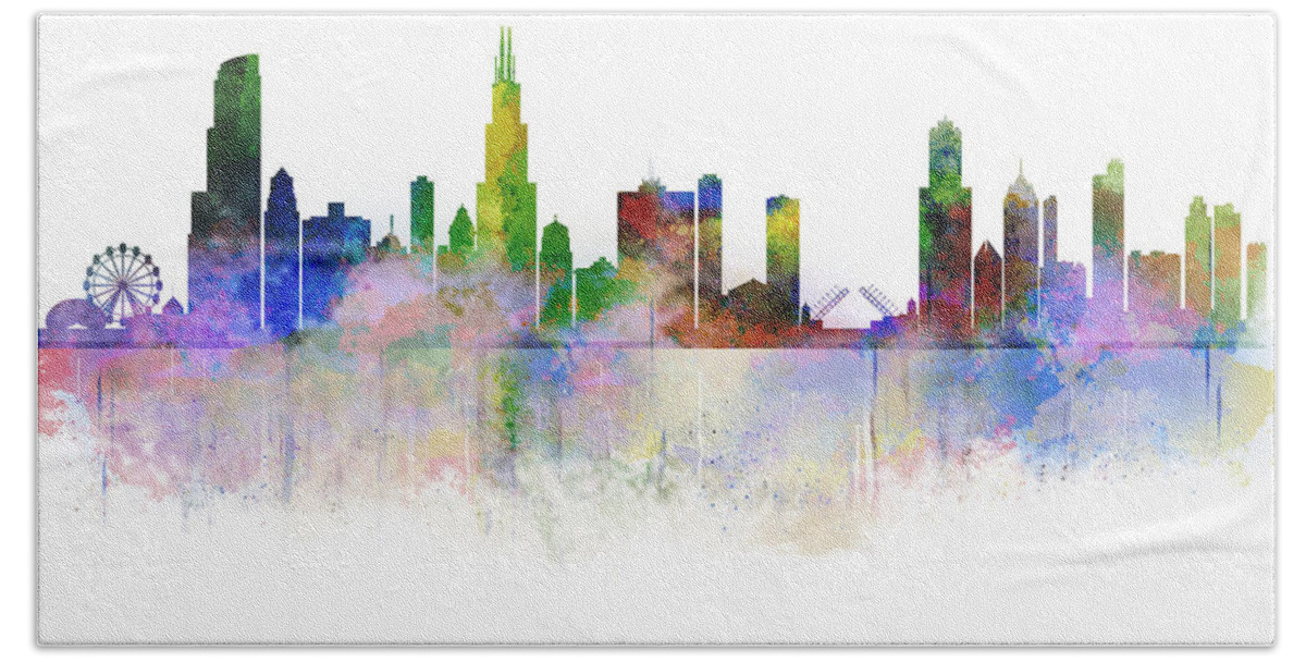 Chicago Hand Towel featuring the digital art Chicago Skyline #2 by Glenn Galen