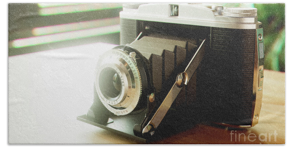 Camera Hand Towel featuring the digital art Generic Vintage Analogue Camera #2 by Allan Swart