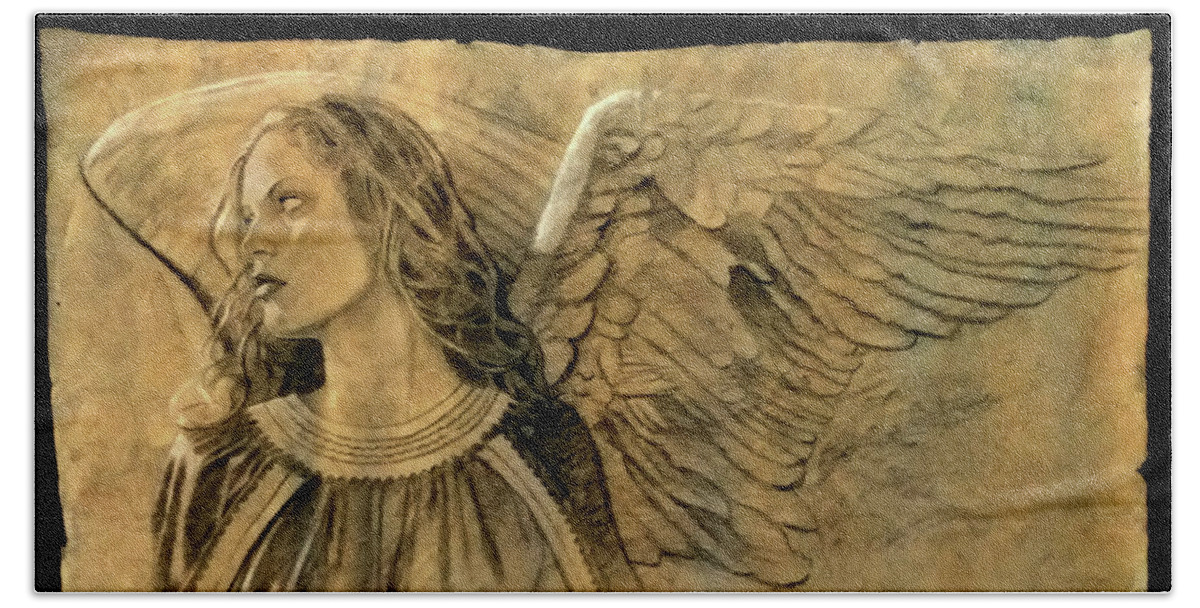 Whelan Art Hand Towel featuring the drawing Guardian Angel by Patrick Whelan