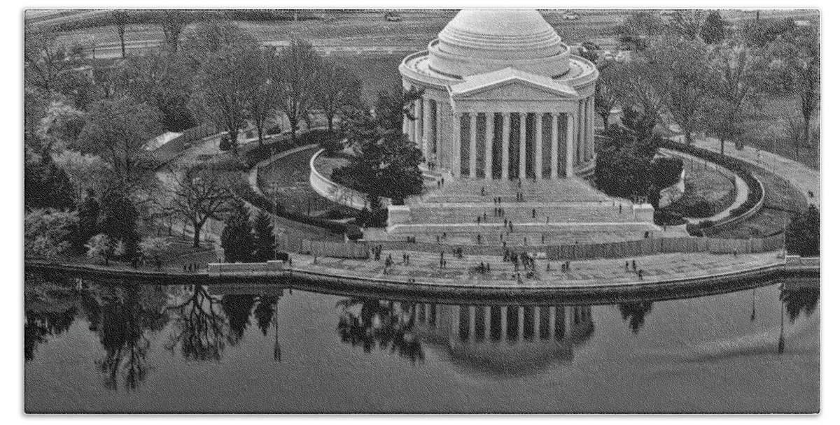 Jefferson Memorial Bath Towel featuring the photograph Jefferson Memorial Aerial BW #3 by Susan Candelario