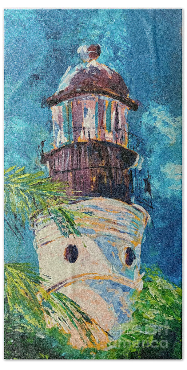 Lighthouse Hand Towel featuring the painting Key West Lighthouse #1 by Alan Metzger