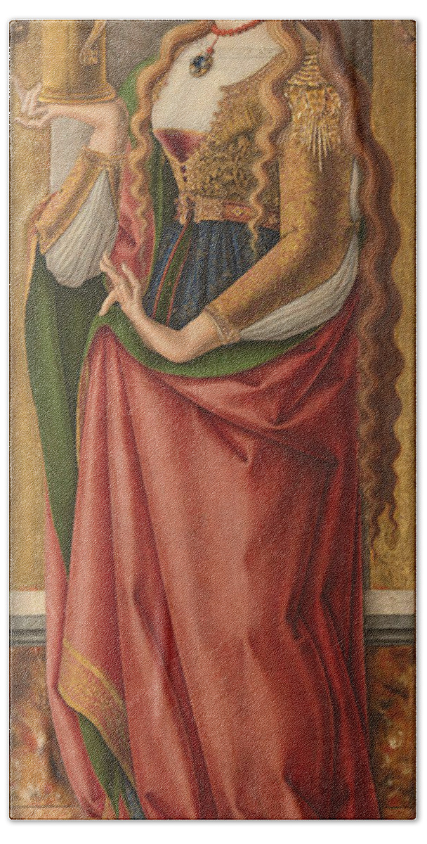 Carlo Crivelli Bath Towel featuring the painting Mary Magdalene #3 by Carlo Crivelli