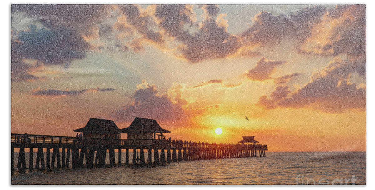 Naples Bath Towel featuring the photograph Naples Pier at Sunset #2 by Brian Jannsen