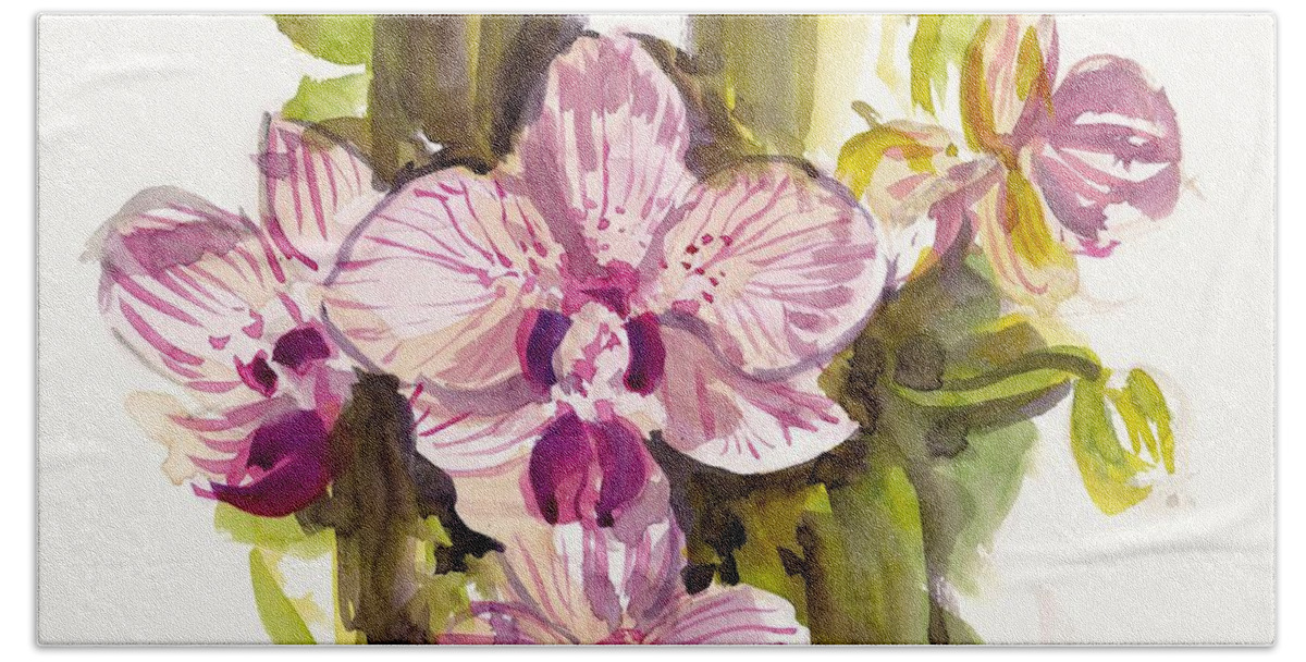 Flower Bath Towel featuring the painting Pink Orchids by George Cret