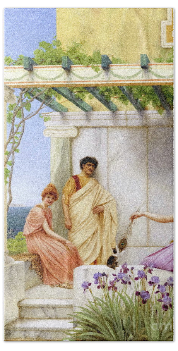 Playtime Bath Towel featuring the painting Playtime #2 by John William Godward