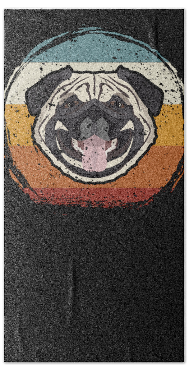 Pug Bath Towel featuring the digital art Smiling Pug Retro #2 by GreenOptix