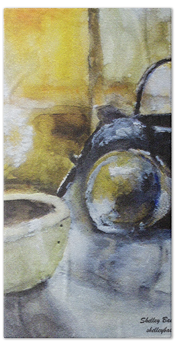 Watercolor Hand Towel featuring the painting Tea Time #2 by Shelley Bain