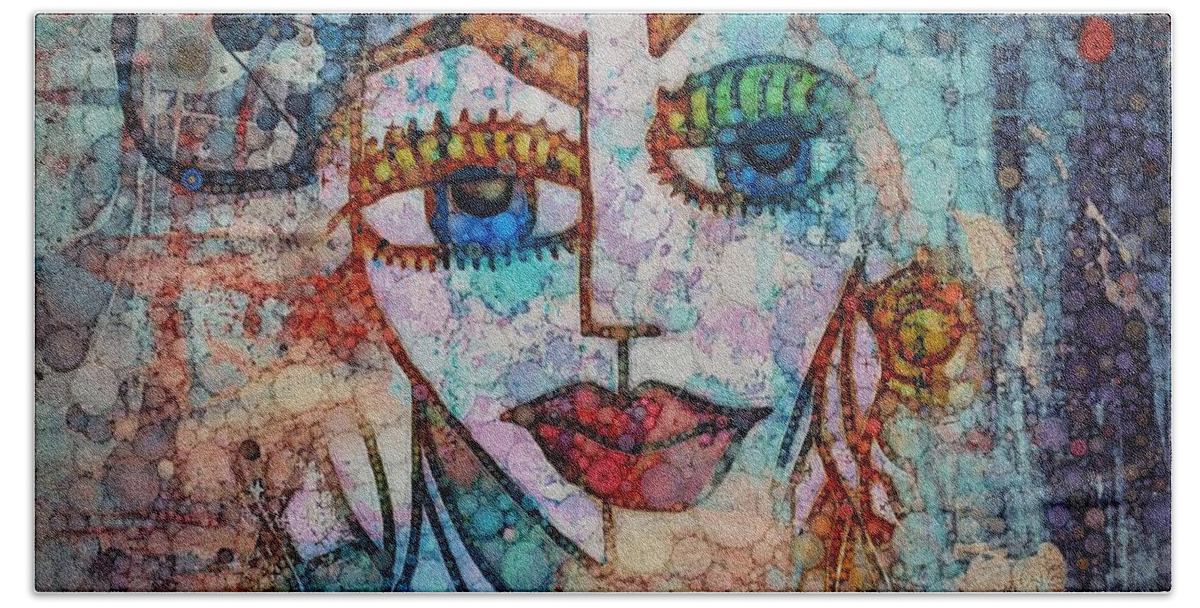 Abstract Bath Towel featuring the mixed media The Eyes Have it 2 #2 by Diana Rajala