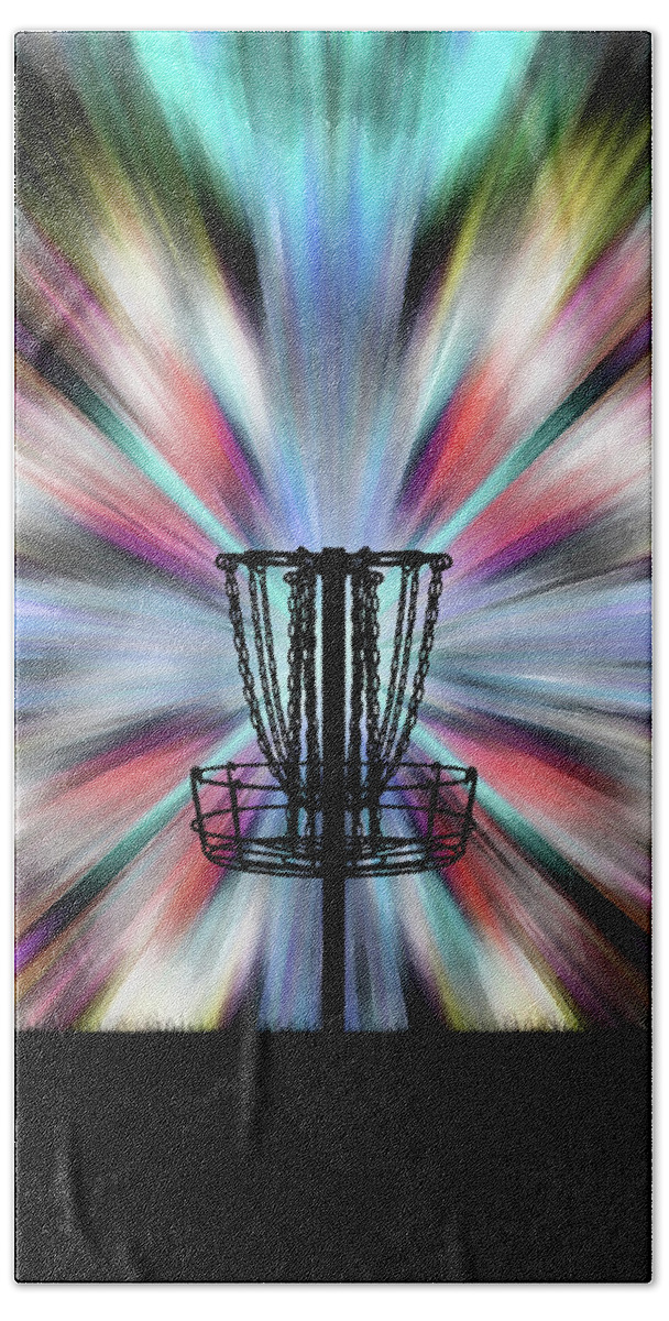 Disc Golf Bath Towel featuring the digital art Tie Dye Disc Golf Basket by Phil Perkins