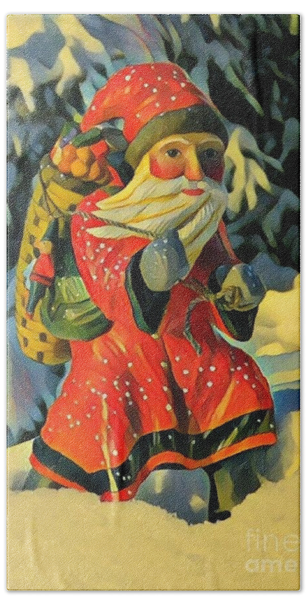 Santa Hand Towel featuring the sculpture Winter Claus by Leo and Marilyn Smith