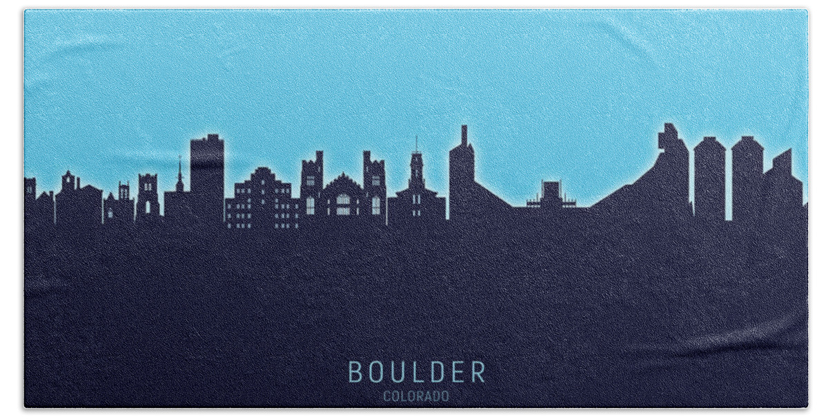 Boulder Hand Towel featuring the digital art Boulder Colorado Skyline #20 by Michael Tompsett