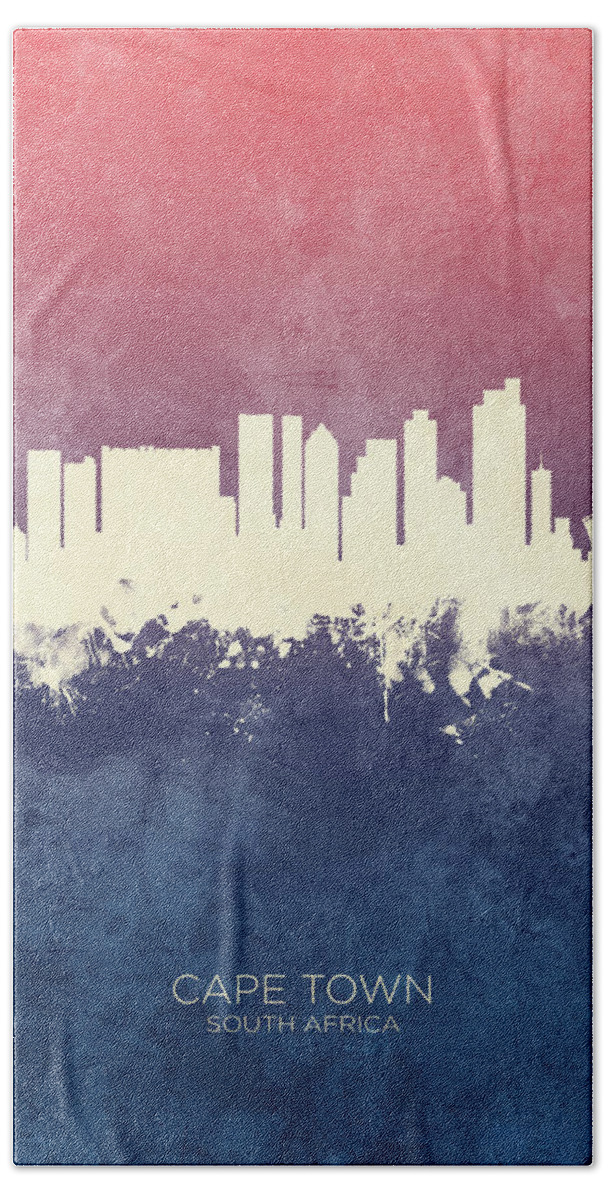 Cape Town Hand Towel featuring the digital art Cape Town South Africa Skyline #20 by Michael Tompsett