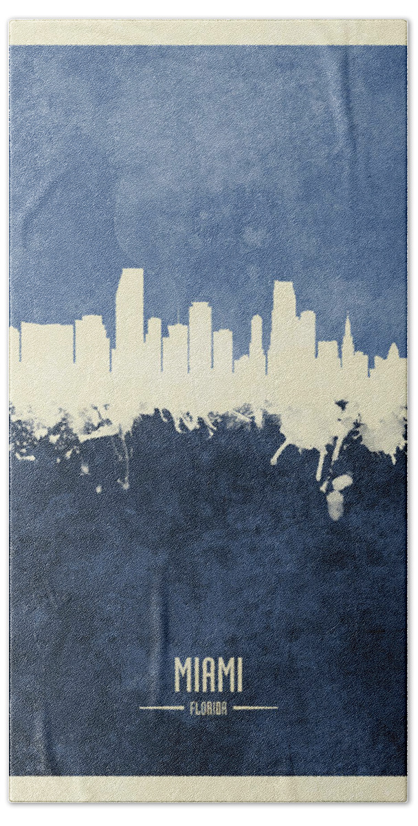 Miami Hand Towel featuring the digital art Miami Florida Skyline #20 by Michael Tompsett