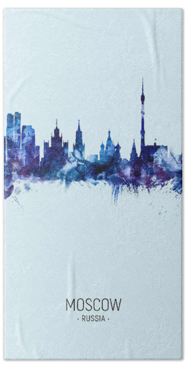 Moscow Hand Towel featuring the digital art Moscow Russia Skyline #20 by Michael Tompsett