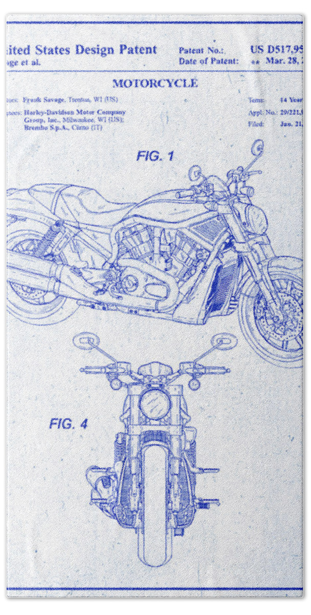 2005 Harley Davidson V-rod Motorcycle Patent Print Blueprint Bath Towel featuring the drawing 2005 Harley Davidson V-Rod Motorcycle Patent Print Blueprint by Greg Edwards