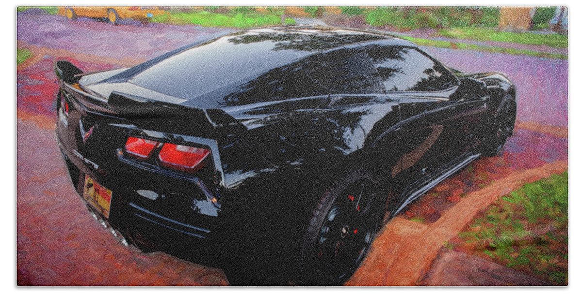 2014 Chevrolet Corvette C7 Bath Towel featuring the photograph 2014 Chevrolet Black Corvette C7 190 by Rich Franco