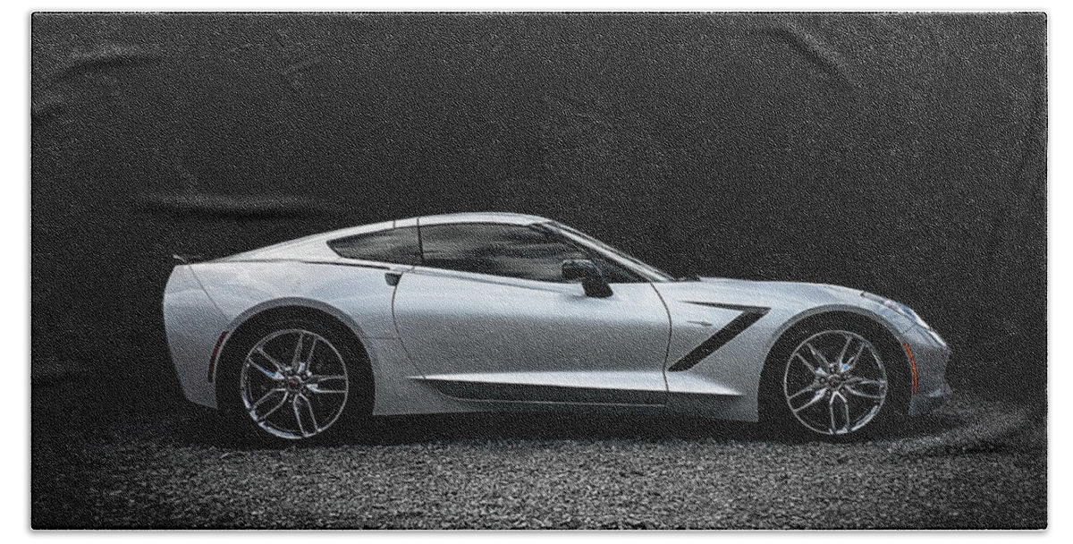 Corvette Bath Sheet featuring the digital art 2014 Corvette Stingray by Douglas Pittman