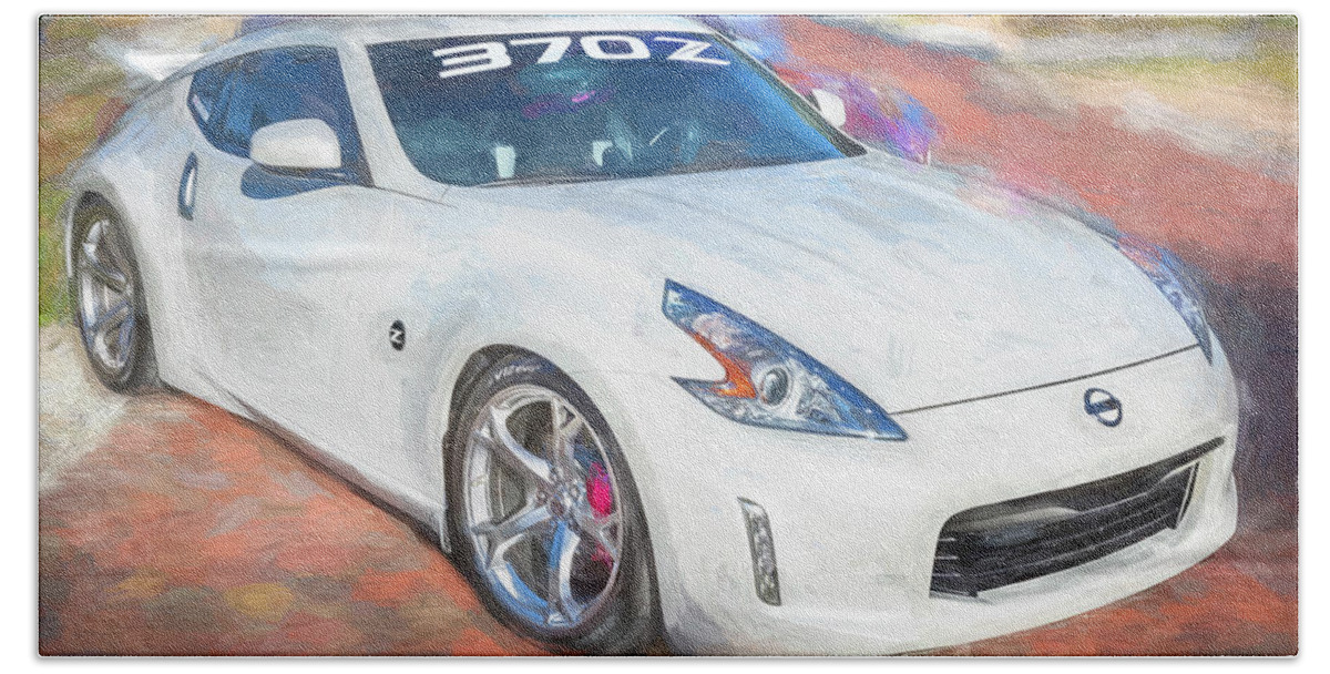  Bath Towel featuring the photograph 2017 White Nissan 370Z Coupe X113 by Rich Franco