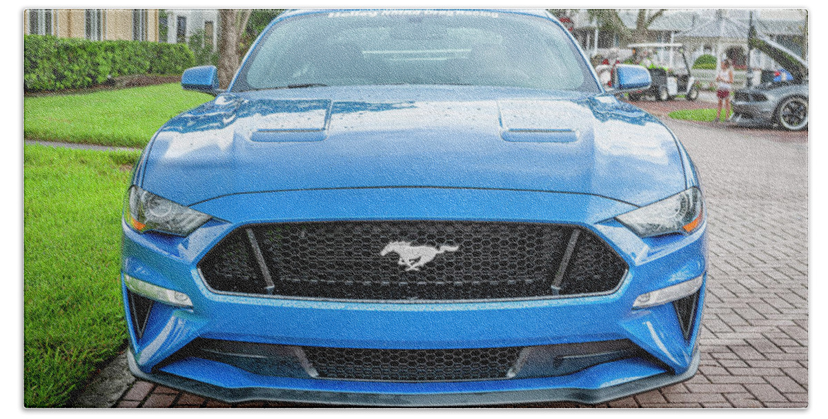 2018 Ford Gt 5.0 Bath Towel featuring the photograph 2018 Blue Ford Mustang GT 50 X117 by Rich Franco