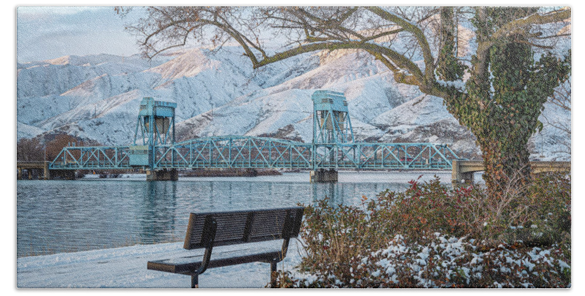 Brad Stinson Hand Towel featuring the photograph 2022 Winter Blue Bridge by Brad Stinson