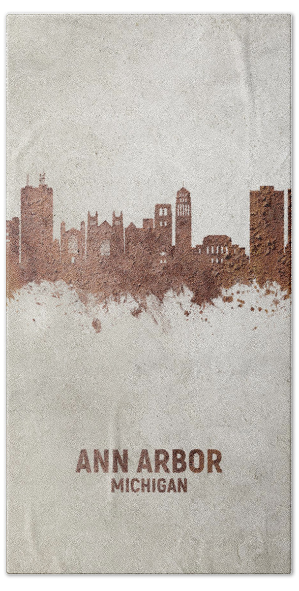 Ann Arbor Bath Towel featuring the digital art Ann Arbor Michigan Skyline #21 by Michael Tompsett
