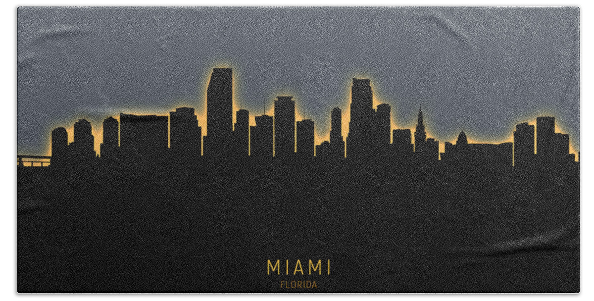 Miami Hand Towel featuring the digital art Miami Florida Skyline by Michael Tompsett