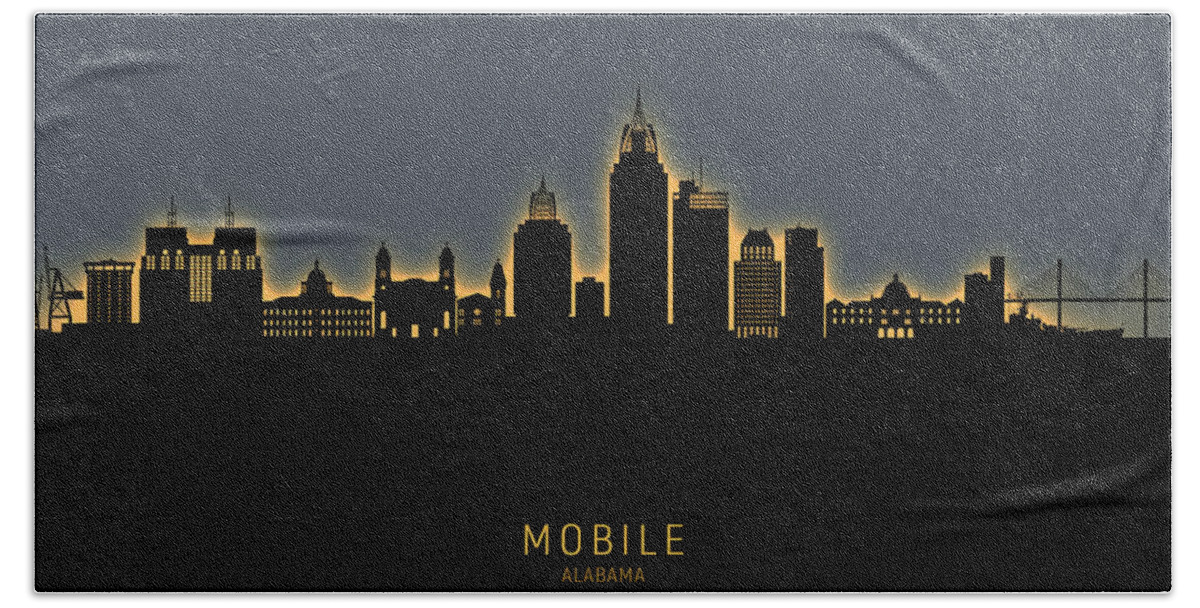 Mobile Hand Towel featuring the digital art Mobile Alabama Skyline by Michael Tompsett