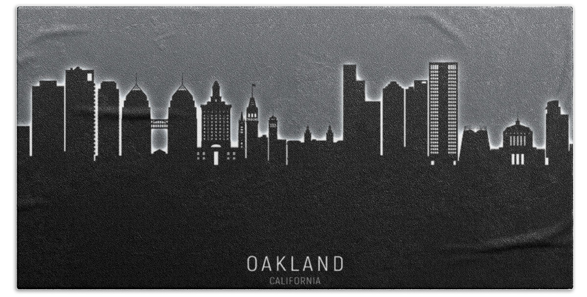 Oakland Hand Towel featuring the digital art Oakland California Skyline #22 by Michael Tompsett