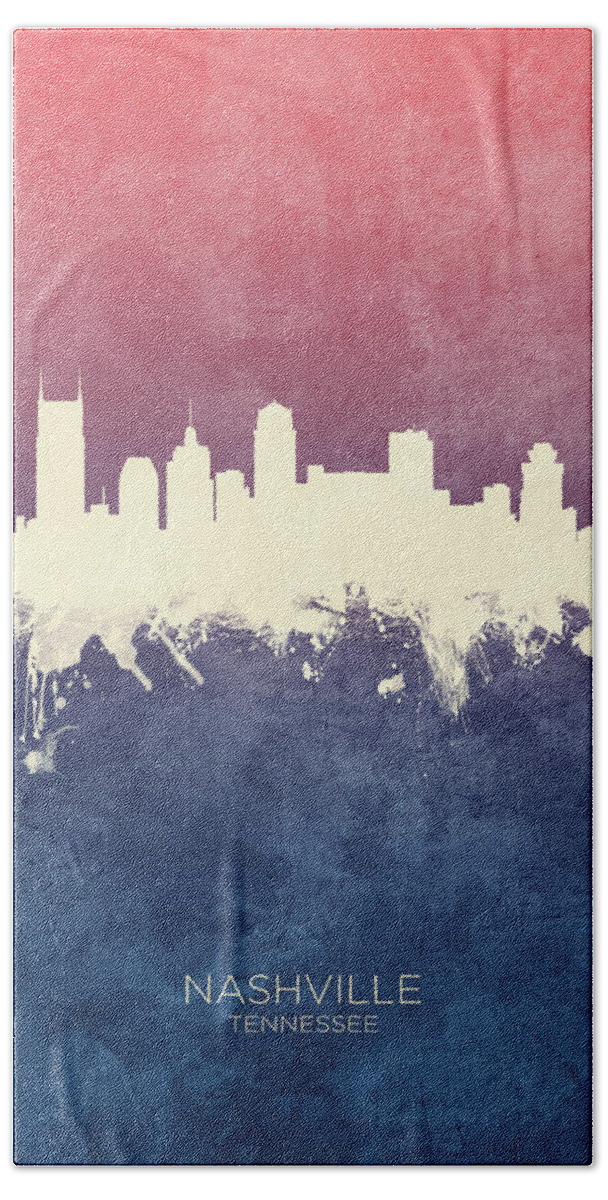 Nashville Hand Towel featuring the digital art Nashville Tennessee Skyline by Michael Tompsett