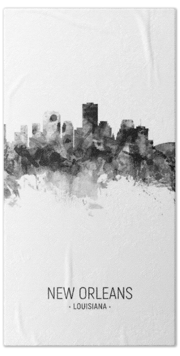 New Orleans Hand Towel featuring the digital art New Orleans Louisiana Skyline #24 by Michael Tompsett