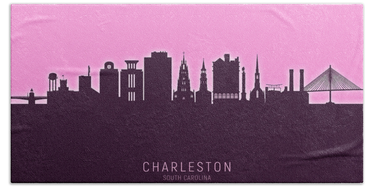 Charleston Hand Towel featuring the digital art Charleston South Carolina Skyline #25 by Michael Tompsett