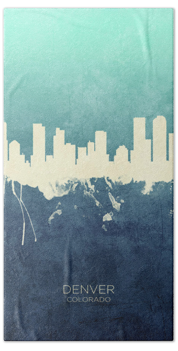 Denver Hand Towel featuring the digital art Denver Colorado Skyline #25 by Michael Tompsett