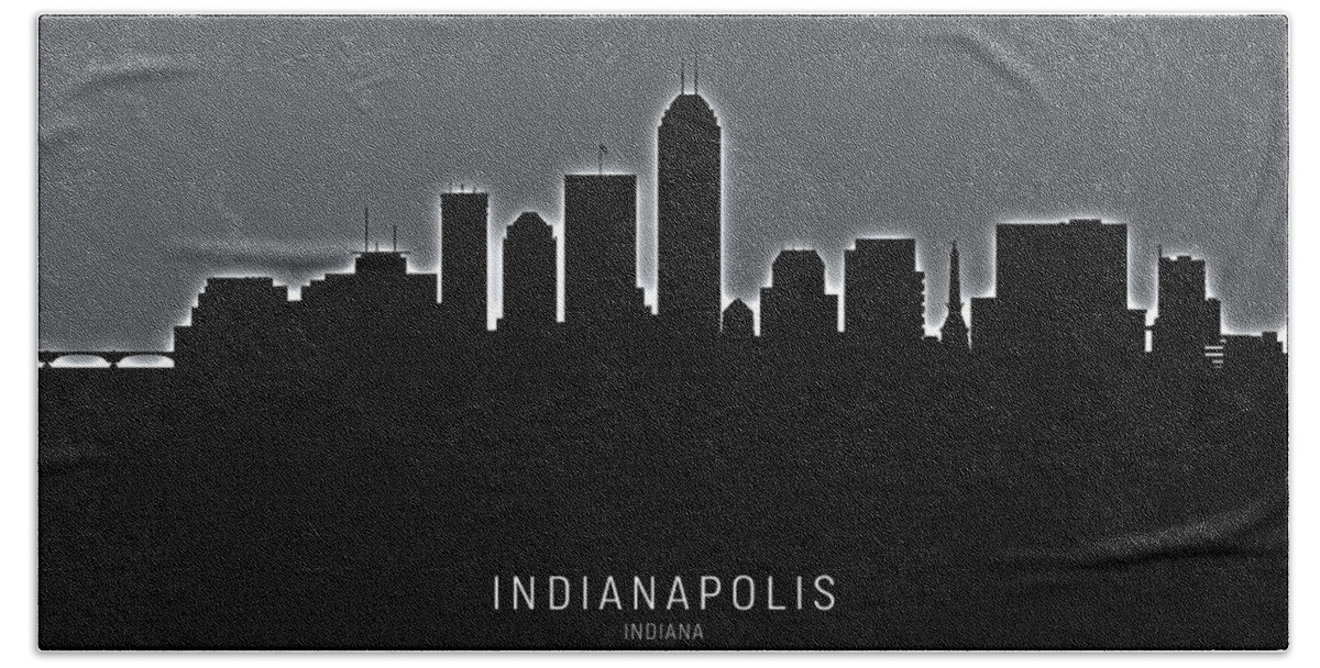 Indianapolis Hand Towel featuring the digital art Indianapolis Indiana Skyline by Michael Tompsett