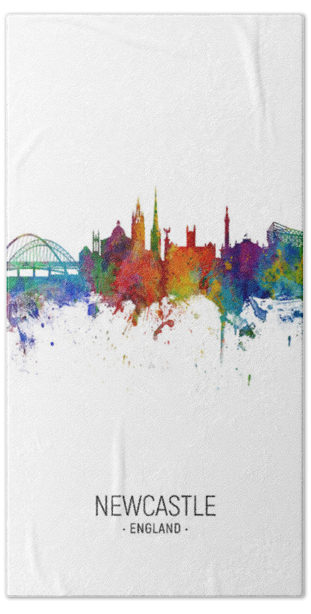 Newcastle Bath Towel featuring the digital art Newcastle England Skyline #25 by Michael Tompsett